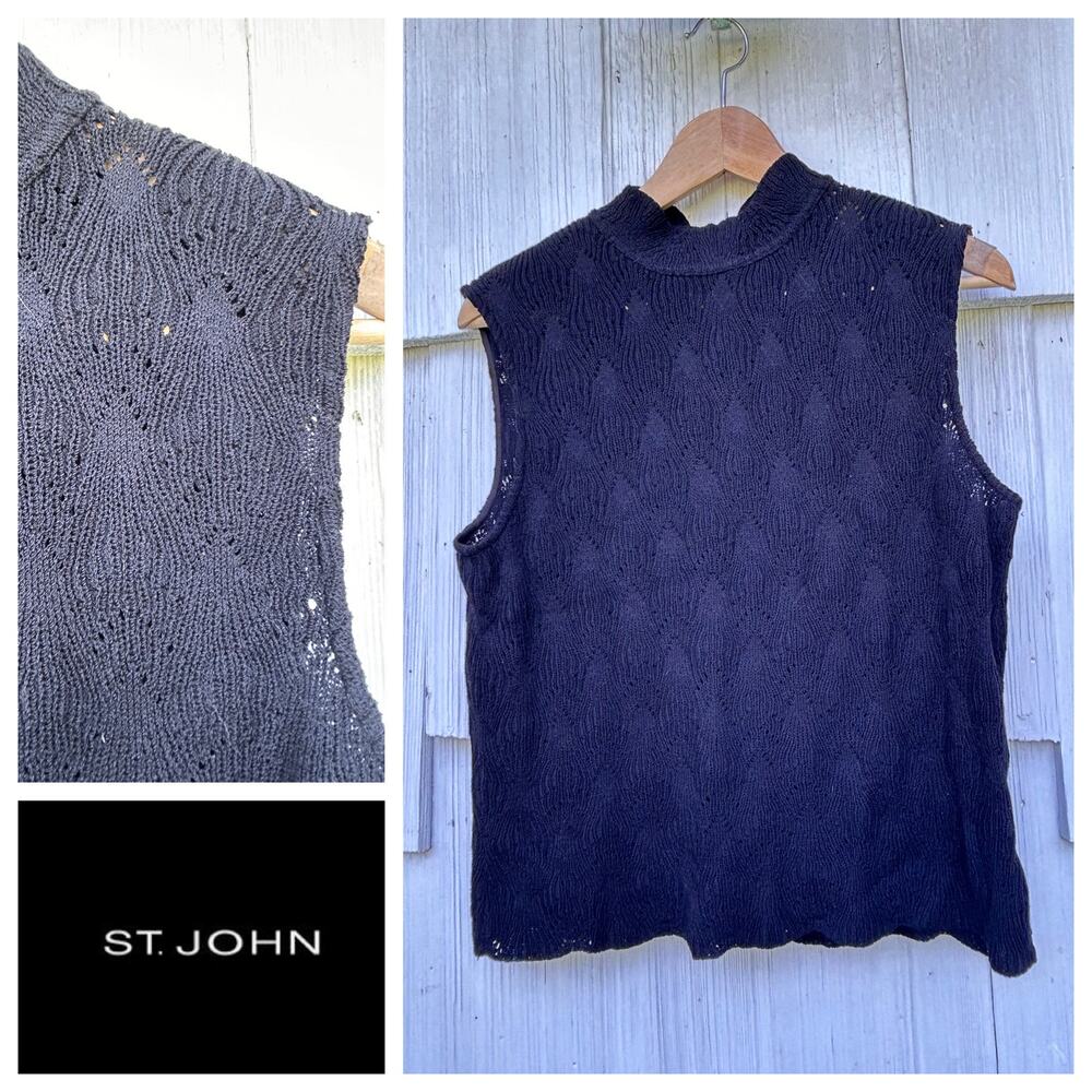 St John Black Label Open Knit Sleeveless Top Medium
